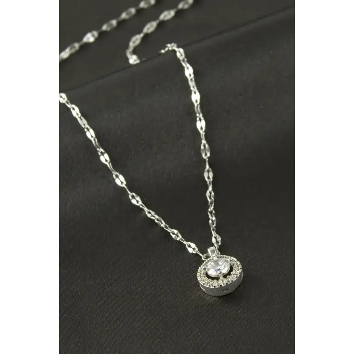 Zirkon Tek Taşlı Kolye