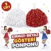 1 Çift ( 2 Adet ) Kırmızı-Beyaz Renk 23 Nisan 19 Mayıs 29 Ekim Okul Gösteri Ponponları Ekstra Dolgun