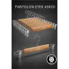 12 Adet Ahşap Pantolon Etek Askısı - Ayarlanabilir Gümüş Mandallı 36cm Organizer Set