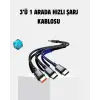 3 Başlıklı Hızlı Şarj Kablosu Metal Alaşımlı Dayanıklı ve Akıllı Çipli