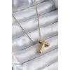 316L Çelik Gold Renk Bubble T Harf Model Kadın Kolye