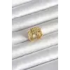 316L Çelik Gold Renk Hasır Model Kadın Yüzük