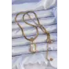 316L Çelik Gold Renk İtalyan Zincir Ezme Taşlı Kolye