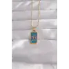 316L Çelik Gold Renk Mavi Mineli El Figür Tarot Kolye