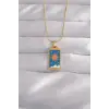 316L Çelik Gold Renk Mavi Mineli Güneş Model Tarot Kolye