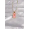 316L Çelik Gold Renk Pembe Mineli Güneş Model Tarot Kolye