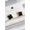 316L Çelik Gold Renk Siyah Yonca Model Kadın Küpe