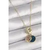 316L Çelik Gold Renk Zincir Zirkon Taşlı Kalp Model Mavi Simli Kadın Kolye