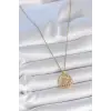316L Çelik Gold Renk Zincr Mavi Taşlı Lotus Model Kadın Kolye