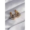 316L Çelik Gold Renk Zirkon Taşlı İç İçe Geçmeli Oval Küpe