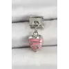 316L Çelik Gümüş Renk Pembe Kalp Model Nomination Charm