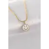 316L Çelik Zincir Altın Renk Mermer Desenli Minimal Smile Kolye