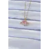 316L Çelik Zincir Altın Renk Pembe Zirkon Taşlı Satürn Görünümlü Kalp Kolye