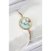 316L Çelik Zincir Turkuaz Mineli Sanatsal Portre İnci Detaylı Çiçek Model Gold Renk Kadın Bileklik