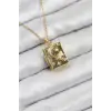 316L Çelik Zirkon Taşlı Açılabilr Kapaklı Kitap Model Gold Renk Kadın Kolye