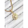 316L Çelik Zirkon Taşlı Güneş Model Gold Renk Kadın Kolye