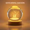 3D Geyik Desenli Kristal Küre USB Işıklı Ahşap Tabanlı Oda Lambası