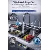 Dijital Akıllı Eviye Seti – LED Isı Göstergeli, Çift Şelale Musluk, 360° Döner, Hidroelektrik Sistem