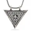 925 Ayar Gümüş Üçgen İçi Açılabilen Tuğra Muskalık Gümüş Kolye (T6058) (336336)
