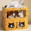 Ahşap İki Katlı Tırmalamalı Kedi Oyun Evi