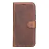 Apple iPhone 12 Pro Max Uyumlu Deri Cüzdanlı Kılıf Antik Kahve