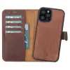 Apple iPhone 13 Pro Max Uyumlu Deri Cüzdanlı Kılıf Antik Kahve