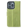 Apple iPhone 13 Pro Uyumlu Deri Cüzdanlı Kılıf Antik yeşil