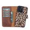 Apple iPhone 13 Pro Uyumlu Deri Cüzdanlı Kılıf Leopar Desen