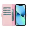Apple iPhone 13 Uyumlu Deri Cüzdanlı Kılıf Toz Pembe