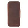 Apple iPhone 16 Pro uyumlu, Hakiki Deri, El Yapımı, Cüzdanlı Kılıf, Antik Kahve