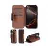 Apple iPhone 16 Pro uyumlu, Hakiki Deri, El Yapımı, Cüzdanlı Kılıf, Antik Kahve