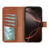 Apple iPhone 16 Pro uyumlu, Hakiki Deri, El Yapımı, Cüzdanlı Kılıf, Karamel