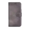 Apple iPhone 16 uyumlu, Hakiki Deri, El Yapımı, Cüzdanlı Kılıf, Gölgeli Gri