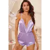 Askılı Lila Renk Saten Gecelik
