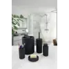 5 Parça Siyah Çizgili Yuvarlak 5li Eco Banyo Seti Çöp Kovası Tuvalet Fırçası Sabunluk Diş Fırçalık