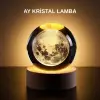 Ay Figürlü 3D Kristal Küre LED Gece Lambası Ahşap Standlı Dekoratif Lamba
