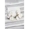 Beyaz Mineli Lotus Model Pirinç Kadın Küpe