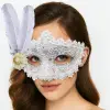 Beyaz Renk Tüylü Dantelli Gözleri Taşlı Balo Parti Maskesi