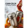Cam+Çelik Tuzluk Biberlik Karabiberlik 3 Farklı Delikli 2 li SET