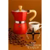 Italyan Moka Pot - 6061 Saf Alüminyum  Ahşap Saplı - 6 kişilik KIRMIZI