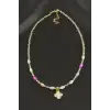 Çiçek Sedef Cam Boncuk Kristal Kolye