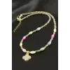 Çiçek Sedef Cam Boncuk Kristal Kolye