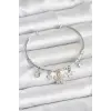 Çiçek ve Kelebek Charmlı Gümüş Renk Pirinç Kadın Bileklik