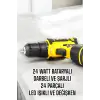 Çift Bataryalı Metal Dişli Darbeli Şarjlı Matkap Seti 24W Güç ve 24 Parça Aksesuar