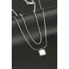 Dikdörtgen Sedef Lüks Çelik İkili Kolye