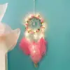 El Yapımı Kuş Tüyü ve Led Işıklı Dekoratif Asma Düş Rüya Kapanı