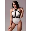 Göğsü Açık Siyah Deri Fantazi Boyundan Bağlamalı Harness Büstiyer Sütyen 1097