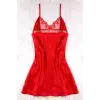Gögüs Dekolteli Askılı Kırmızı Renk Saten Gecelik