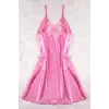 Gögüs Dekolteli Askılı Pembe Renk Saten Gecelik