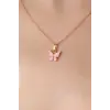 Gold Pembe Renk Kelebek Figür Kadın Kolye